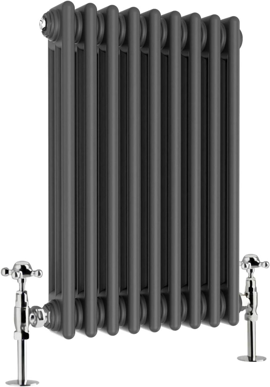 WarmeHaus - Traditional Cast Iron Style Anthracite Triple Column Horizontal Radiator 600 x 425mm - Perfect for Bathrooms, Kitchen, Living Room