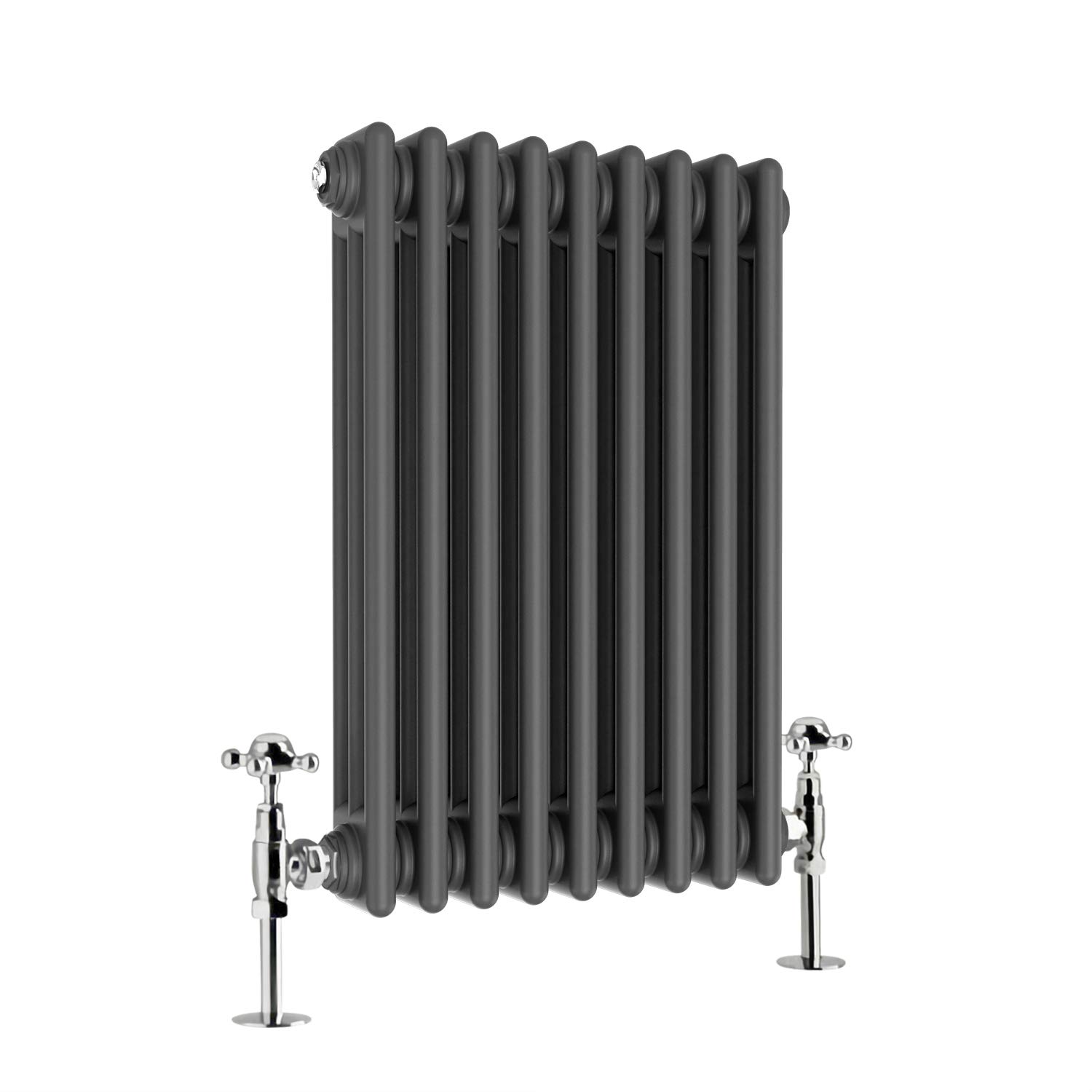 WarmeHaus - Traditional Cast Iron Style Anthracite Triple Column Horizontal Radiator 600 x 425mm - Perfect for Bathrooms, Kitchen, Living Room