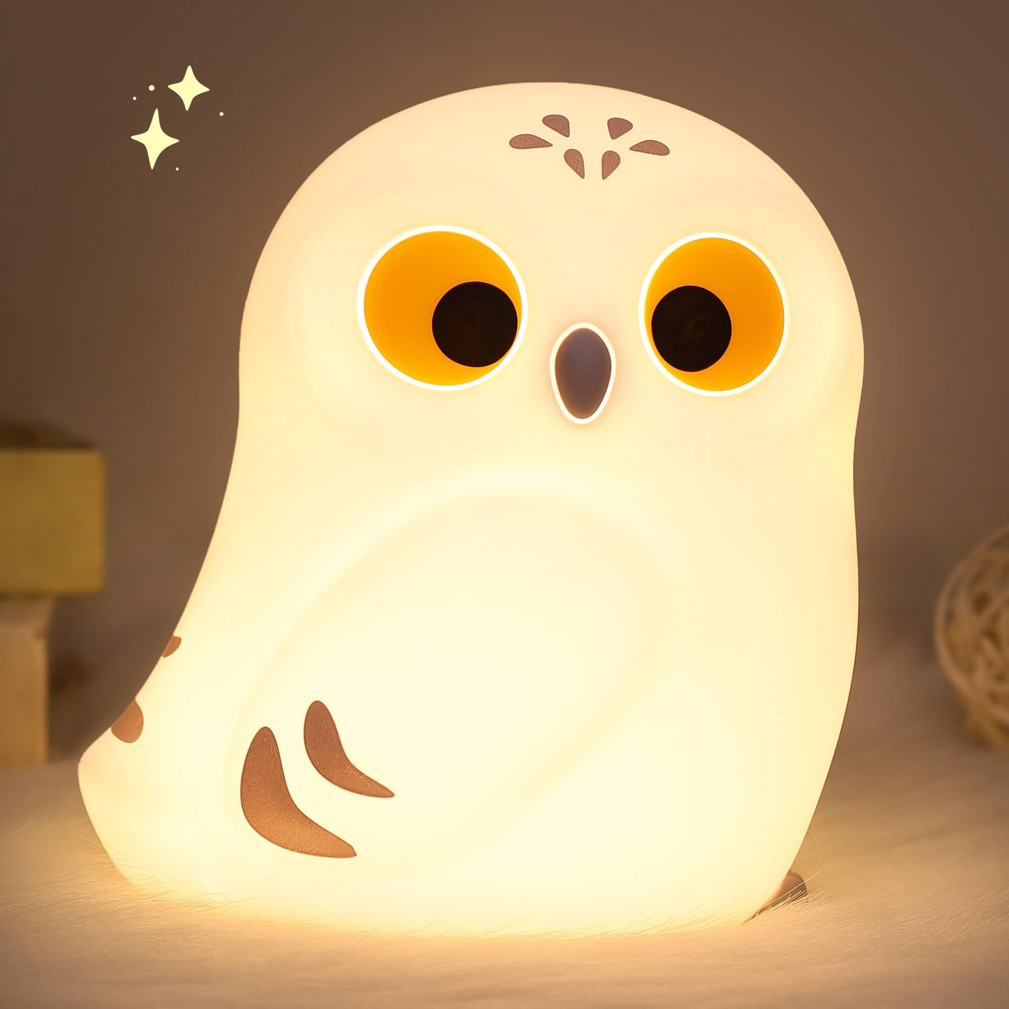 YuanDian Owl Night Light, Squishy Owl Silicone Lamp Novelty Gifts, Rechargeable Dimmable Timer Bedside Touch Nightlight for Breastfeeding Toddler Baby Kids