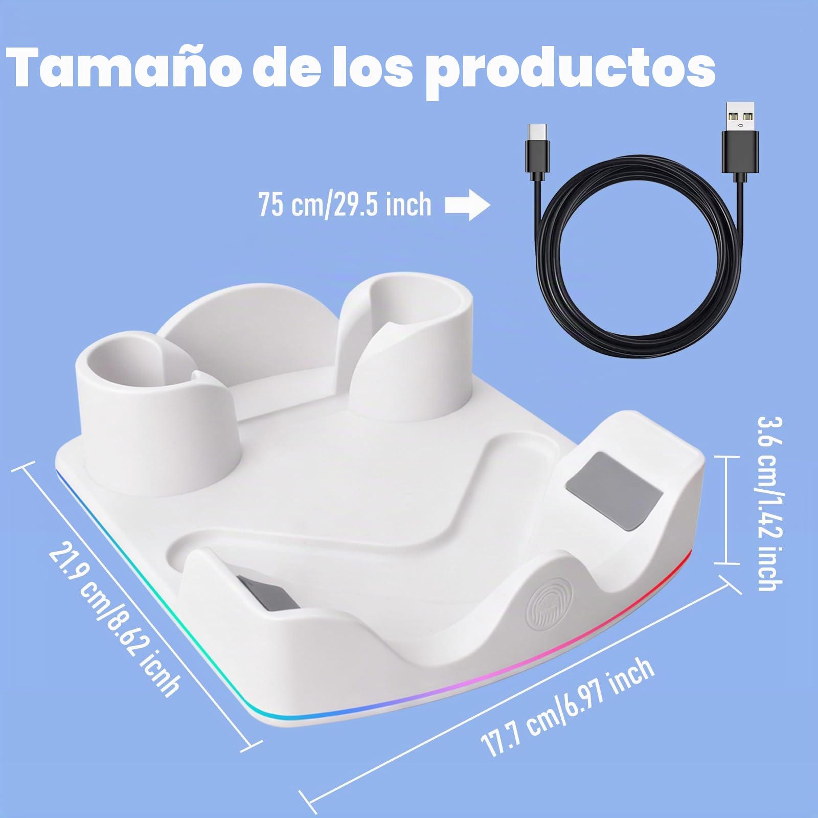 Estación de Carga Compatible Meta Quest 2/3/3S, Base de Carga Rápida para Quest 3 con Iluminación RGB, Cargador para Consola VR, Accesorios VR