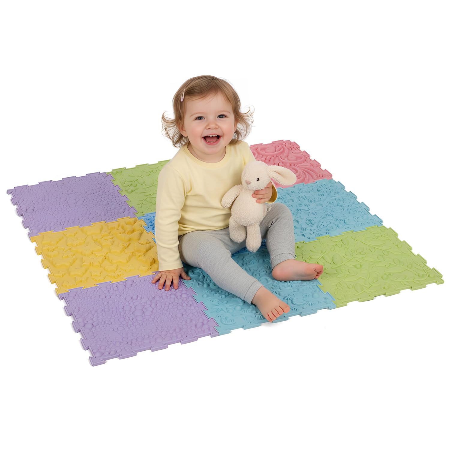 KiddyMoon Alfombra Sensorial para Niños Tipo Puzzle Esterilla Terapéutica 9 Piezas, Multicolor