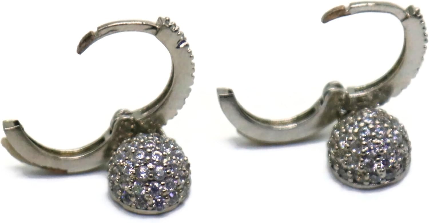 Women’s Silver Hoop Earrings with Pave Crystal Ball Pendant – Sparkling Dangle Huggie Hoops.KT0067 - Image 3