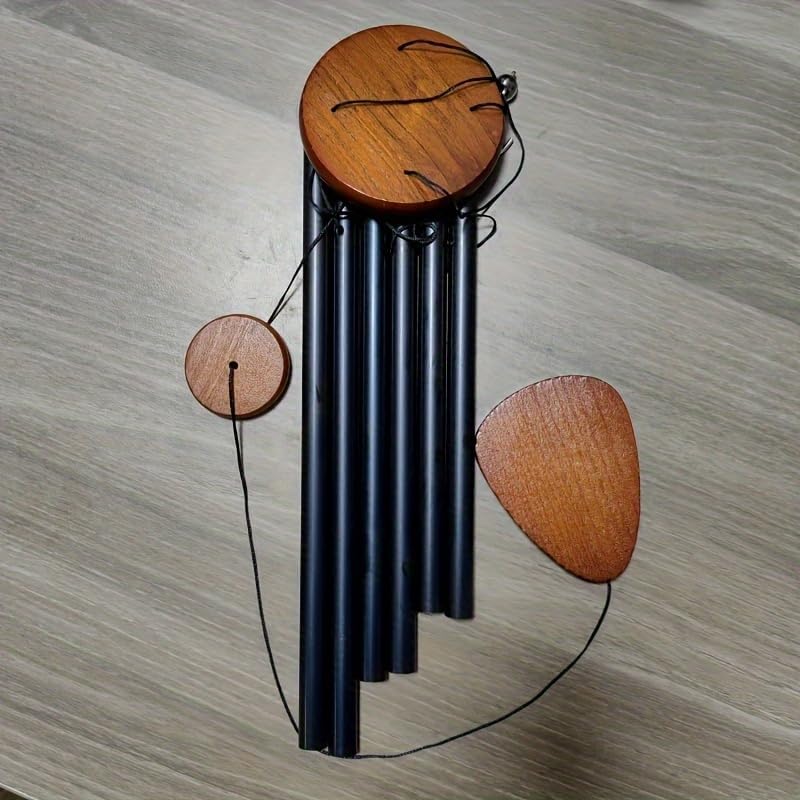 Memorial Wind Chimes Outdoor Large Deep Ton，Aluminum Alloy Wind ，Elegant Chime for Garden Patio Balcony and Home(Black six-Tube Wind Chime)