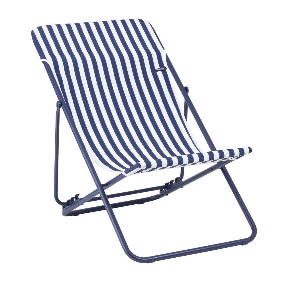 Lafuma Maxi Transat Airlon Multi-Position Folding Sun Lounger (Blu Rayure Indigo)
