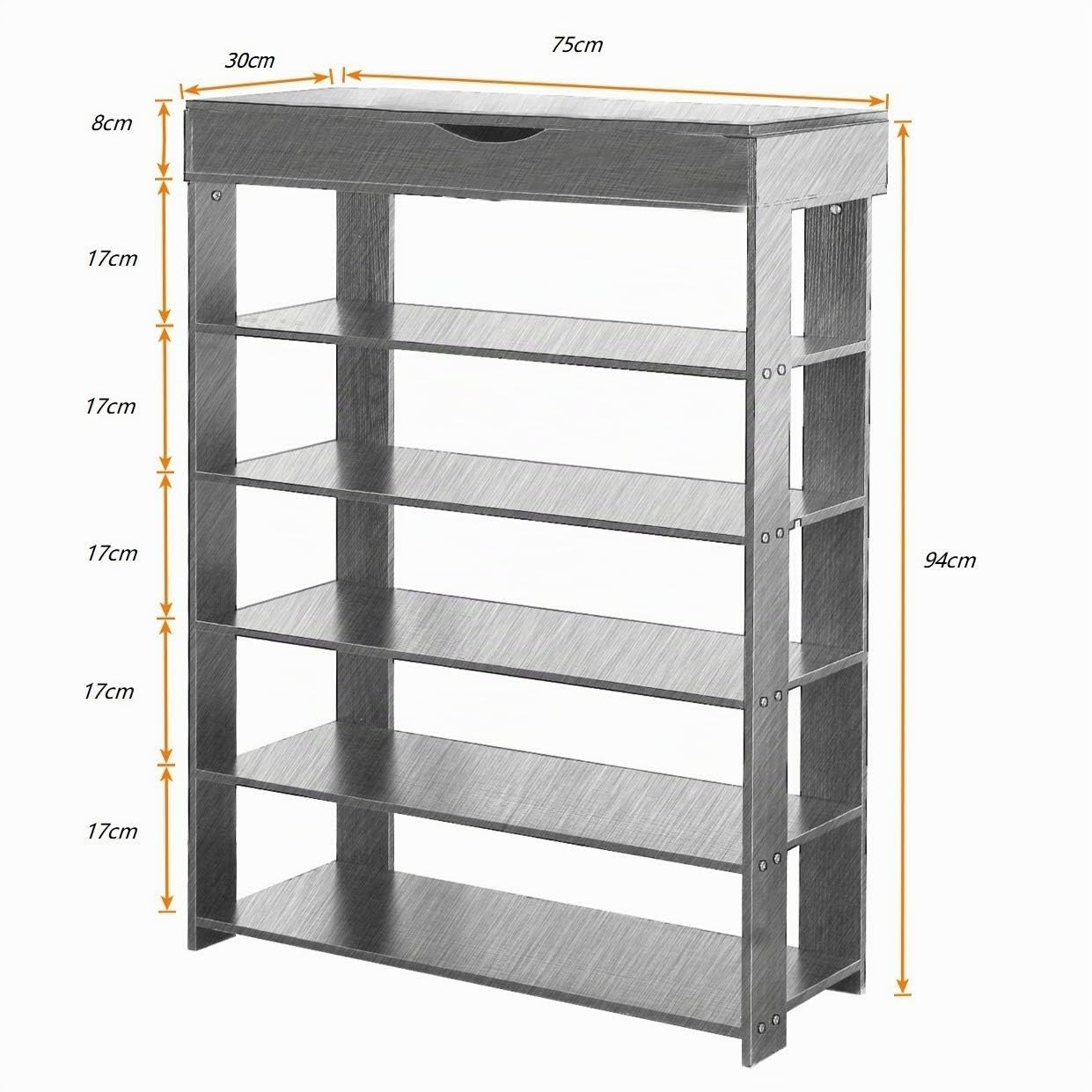 sogesfurniture BHEU-L24-BK - Scarpiera in legno, a 5 livelli, porta scarpe, porta di stoccaggio all'ingresso, per camera/soggiorno, 75 x 30 x 94 cm, nero