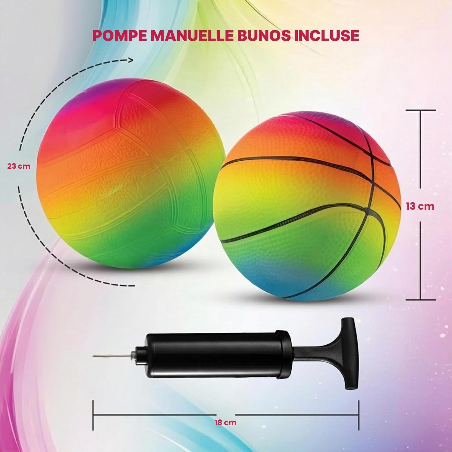 Mini Ballons de Sport Arc-en-ciel - 12,7 cm (Lot 4) Ballons Enfants Vinyle avec Pompe Air Manuelle, Mini Ballon Basket Fluo, Ballon de Foot et Volley-ball, Terrain Jeux, Intérieur et Extérieur