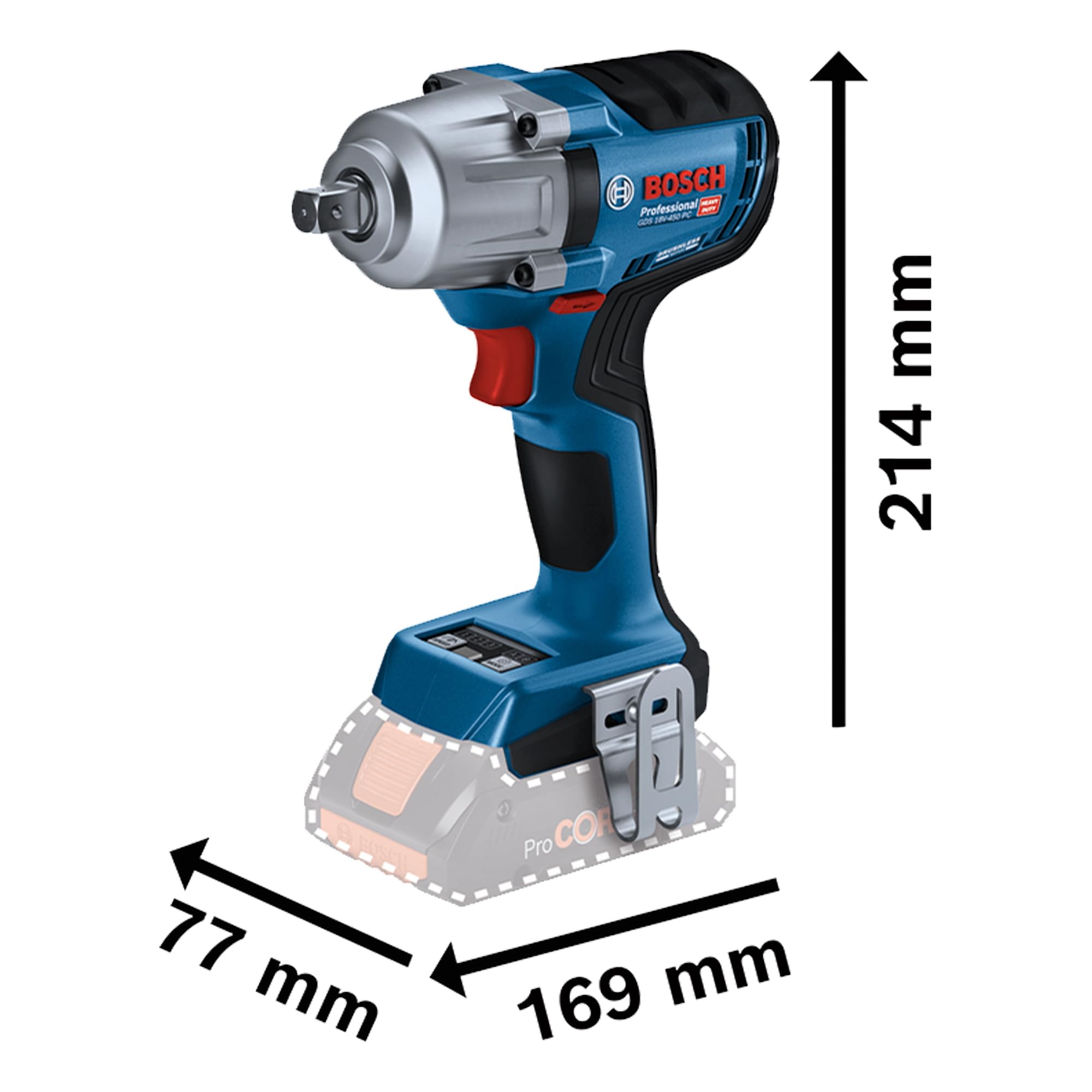 Bosch Professional system 18V: akumulatorowy klucz udarowy GDS 18V-450 PC (moment dokręcania 450 Nm, moment zrywający 800 Nm)