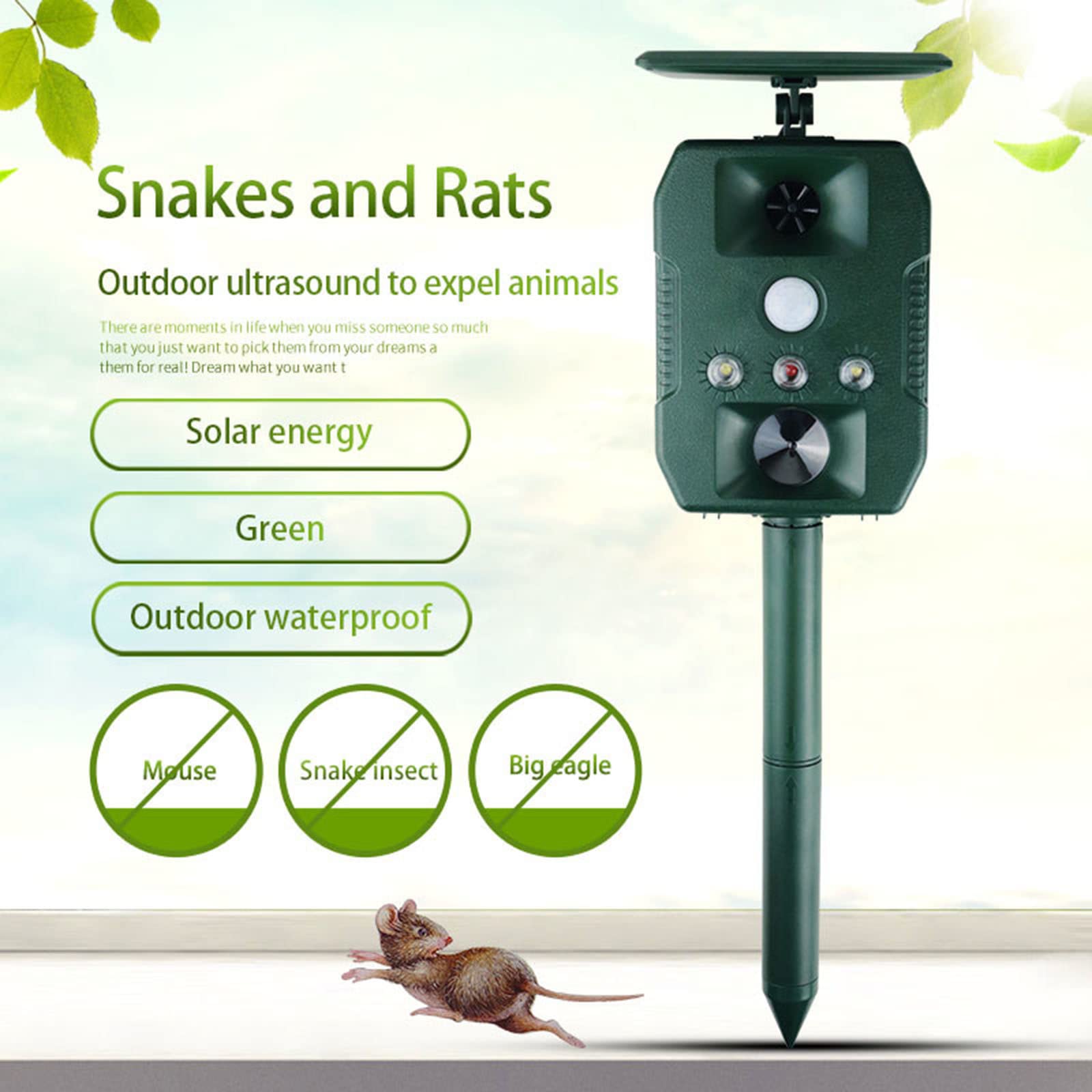 Répulsif de Souris à ultrasons Solaire Haute Puissance artefact Domestique répulsif belette extérieur Serpent répulsif extérieur Chat Sauvage