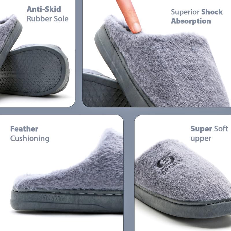 Image of Unisex Winter Flip Flop Slipper for Men and Women Soft Faux Fur Slip On Indoor Home Slides Slipper for Bedroom Sandals