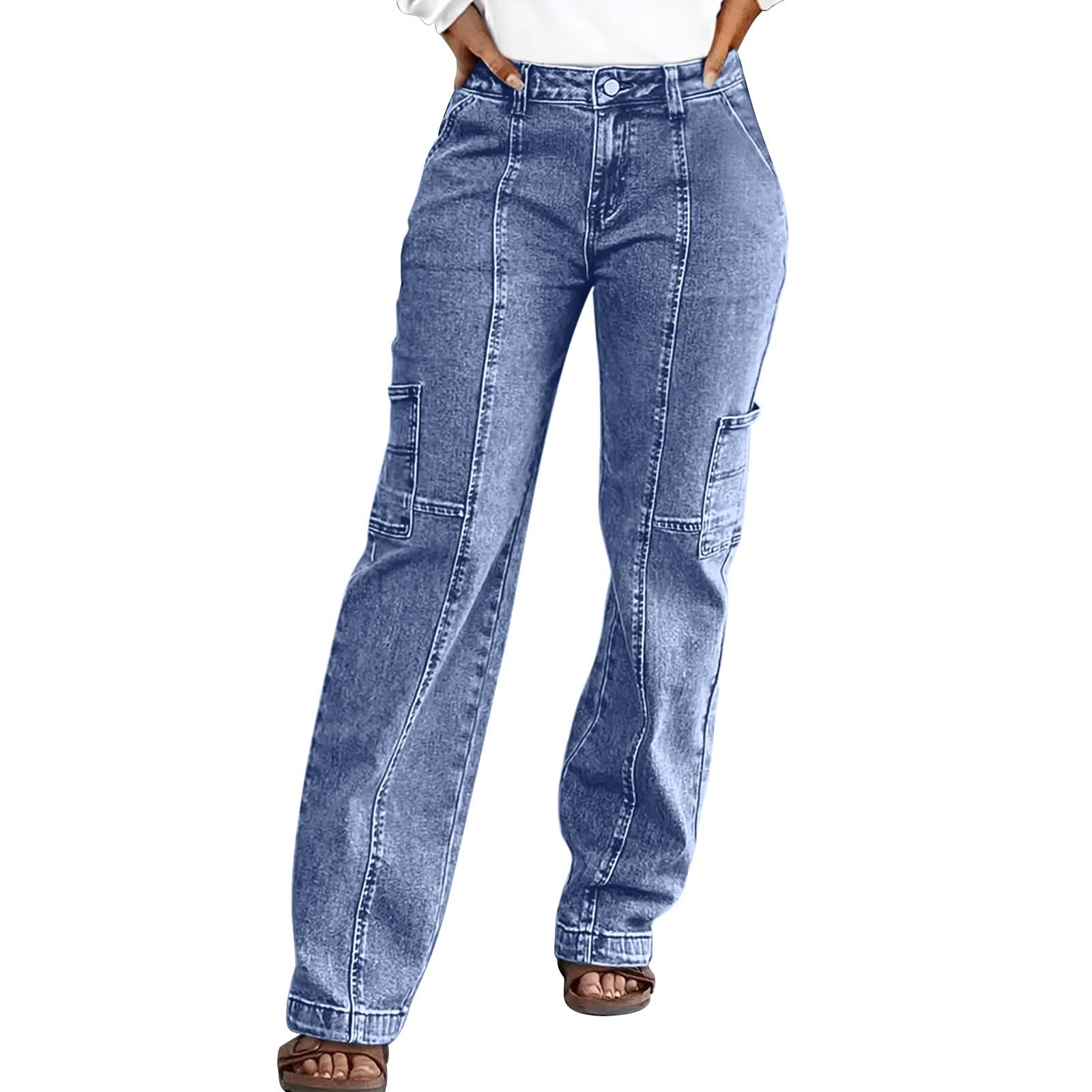 Jeans Donna Elasticizzati Gamba Dritta Jeans Baggy Leggeri Gamba Larga Pantaloni Denim Elasticizzati Curvy Larghi Comodi Pantaloni Vita Alta Casual Y2k Eleganti Pants Moda Tempo Libero Vintage