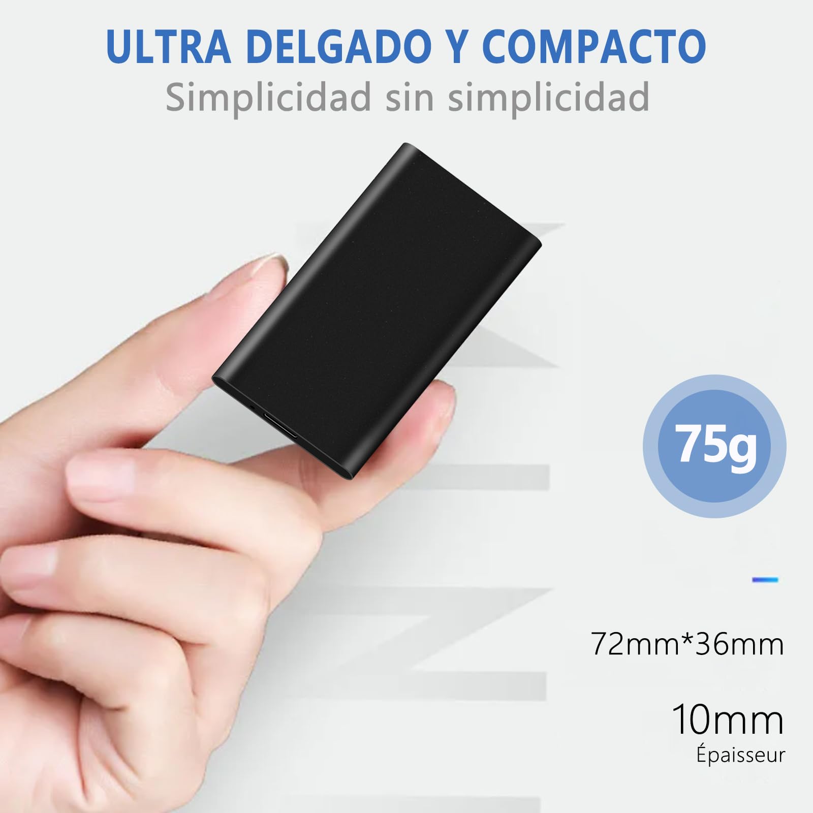 Watpot Disco Duro Externo 2TB Portátil, Resistente Al Agua y Los Golpes, para PC, TV, Ordenador de Escritorio y Windows -Negro - 3