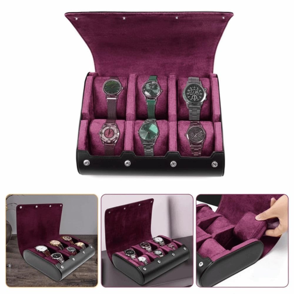 Caja organizadora de relojes de estilo clásico con 6 compartimentos