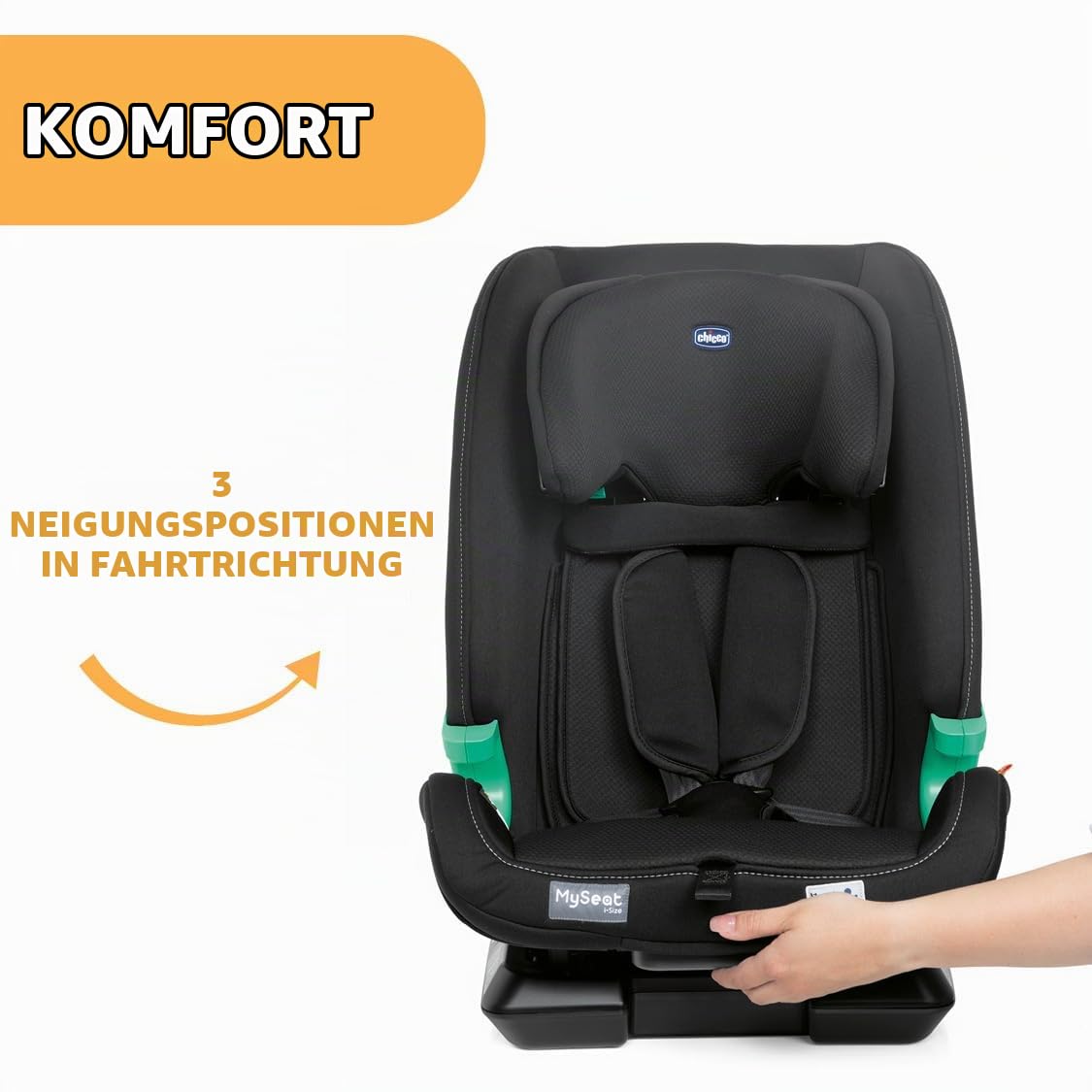 Chicco MySeat, Autositz, mit Isofix-System, Verwendung mit Integrierten Gurten mit Autogurten, Liegend, Höhenverstellbar, ECE R 129/03 - L Size Zugelassen, 76-150cm, ab 15 Monaten