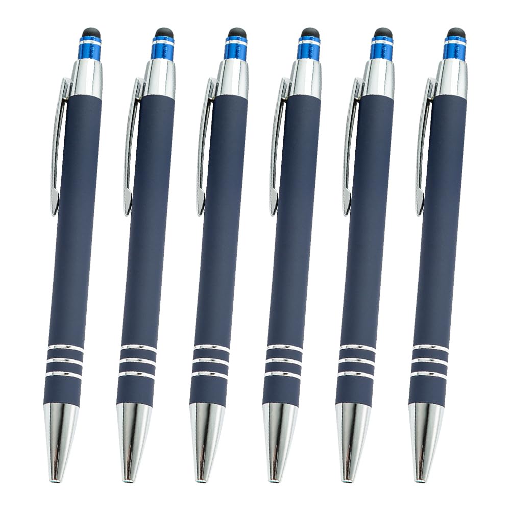 JIHUOO 6 Pcs Stylus Tip Ballpoint Pens Retractable Ball Point Pens Touchscreen Writing Pens Metal Touch Screen Pens Fine Point Click Pens Black Ink Pens Navy
