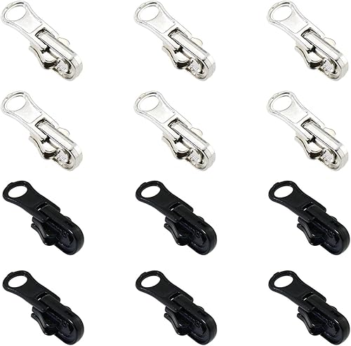 Miniatura 1 de MEETOOT 12 deslizadores de guía de resina con cremallera, tamaño 5 con cerradura, 6 piezas negras y 6 unidades plateadas, adecuados para bolsos,