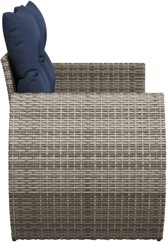 2-Seater Outdoor Patio Sofa Gray PE Rattan Loveseat with Thick Cushions Storage Under Seat Modular Small Couch for Balcony Garden Porch