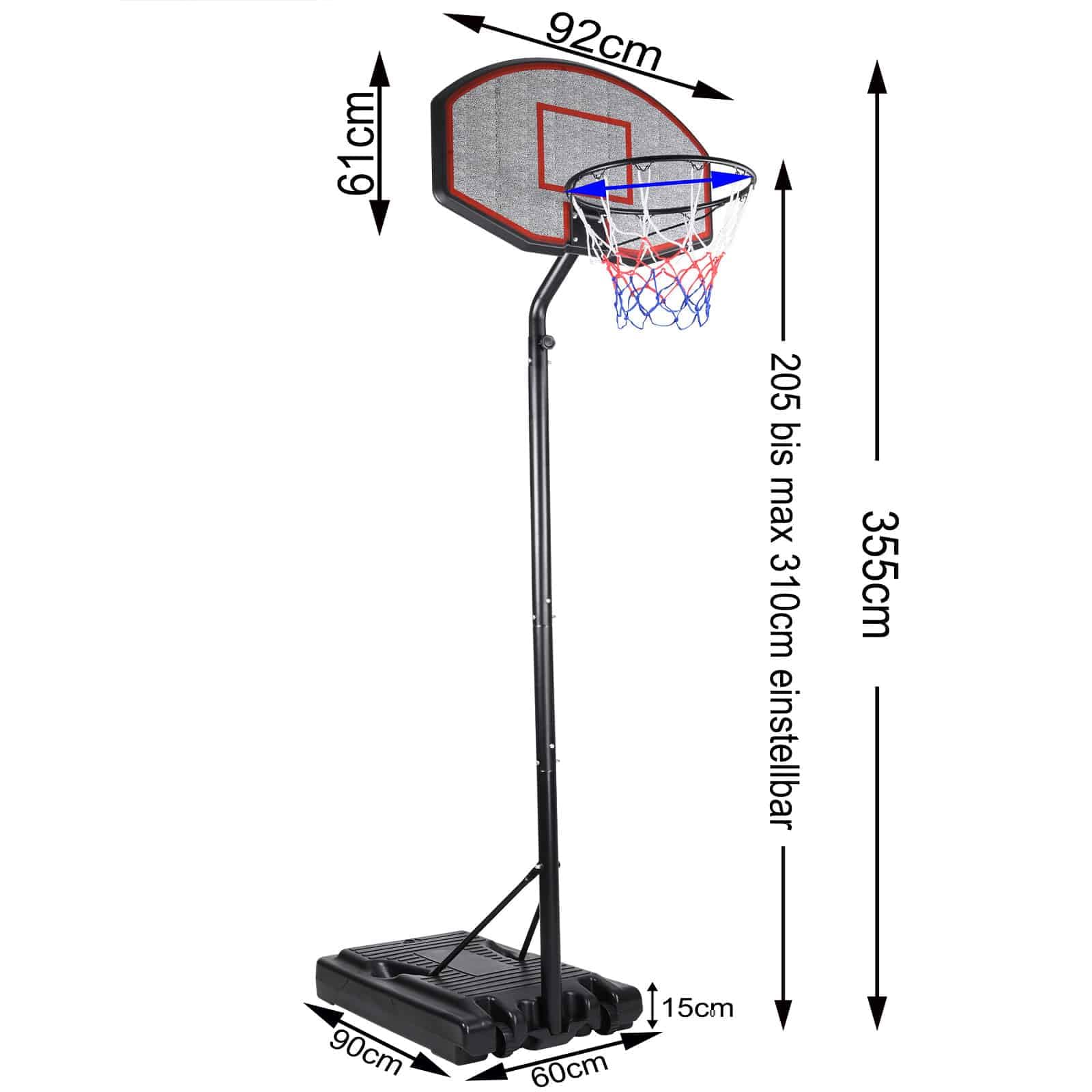 DEUBA Basketballkorb Outdoor Indoor höhenverstellbar 205-305cm rollbar 70kg Standfuß Basketball Hoop Stand