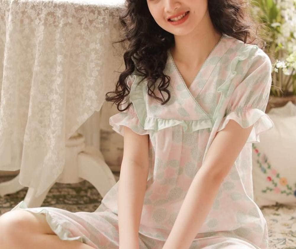SNPP Pigiama da Donna in Due Pezzi,Set Pigiama da Donna Estivo, Set in Due Pezzi in Cotone Fresco, Maniche Corte Larghe Stampate Rosa E Verdi E Pantaloni Corti, Regalo Pigiama per Ragazze