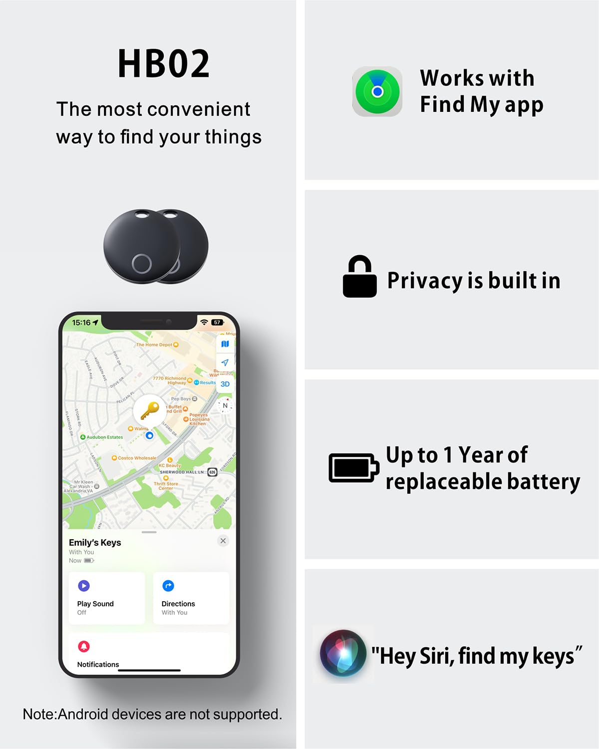 Reyke Smart Tag, Air Tracker Compatibile con Apple Find My (Solo iOS), Trova Oggetti per Gatti, Chiavi, Bagagli, valigie, Portafogli, Impermeabile IP67, 2 Pezzo