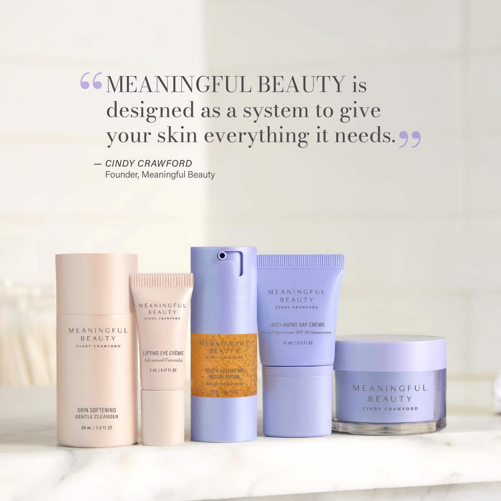 Meaningful Beauty Essentials Skincare System Advanced Formula Starter Kit, with Melon Super Antioxidants, Includes Youth Activating Melon Serum, Day Creme & Eye Cream for Younger-Looking Skin