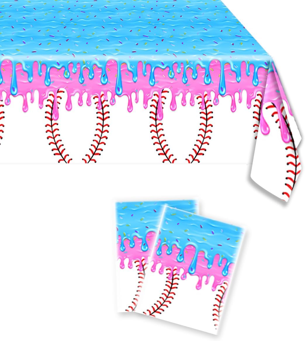 2Pcs Ice Cream Drip Baseball Party Tablecloth Baseball Party Decorations | 54 x 108 inches, Disposable Table Cloth, for Sports Game, Baseball Themed Birthday Party, Summer Gatherings