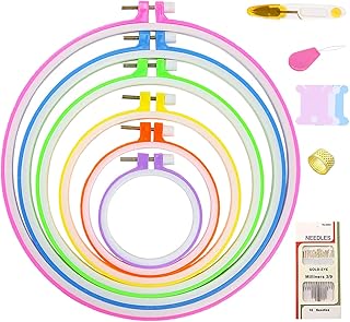 ONESHAW 6 Pieces Embroidery Hoops with 16 Needles Plastic Multicolor Circle Cross Stitch Supplies Embroidery Circle Set Em...