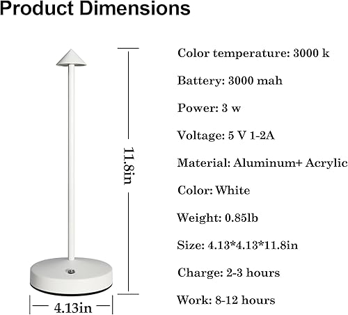Miniatura 2 de Lámparas inalámbricas recargables, lámpara de mesa con batería de 3000 mAh, LED portátil táctil de 2 niveles de brillo, lámpara de barra regulable,