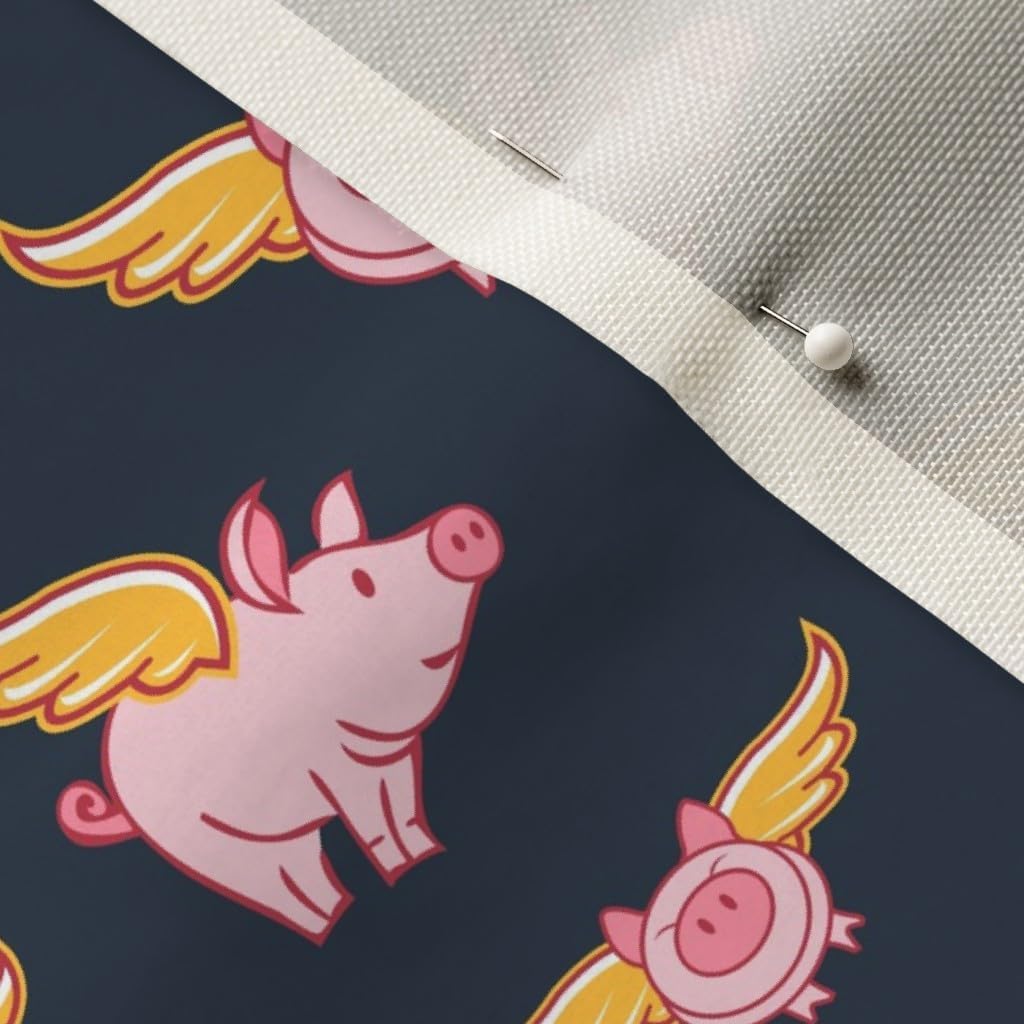 Spoonflower Fabric - Flying Pig Gray Pigs Fly Farm Animal Fantasy Ditsy Black Pink Animals Printed on Upholstery Velvet Fabric Fat Quarter - Upholstery Home Decor Bottomweight Apparel