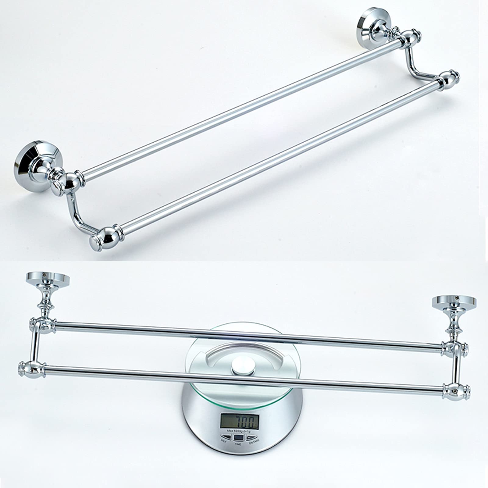 Rieles de Toallas montadas en la Pared - 40 cm 50 cm 60 cm 70 cm 80 cm Varilla Redonda de la Toalla de la Toalla de Doble Toalla para baño o Cocina, Acabado Pulido de Plata de Cobre Cromo