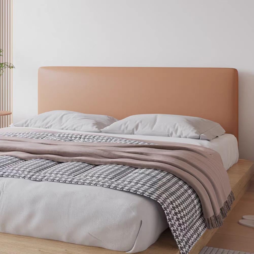 TLMQYXZE Soft Faux Leather Headboard Cover Stretch All-inclusive Tight Wrap Bed Head Cover Solid Color Bed Back Protector Cover For Super King/Double/Single Bed(Khaki,110-140cm)
