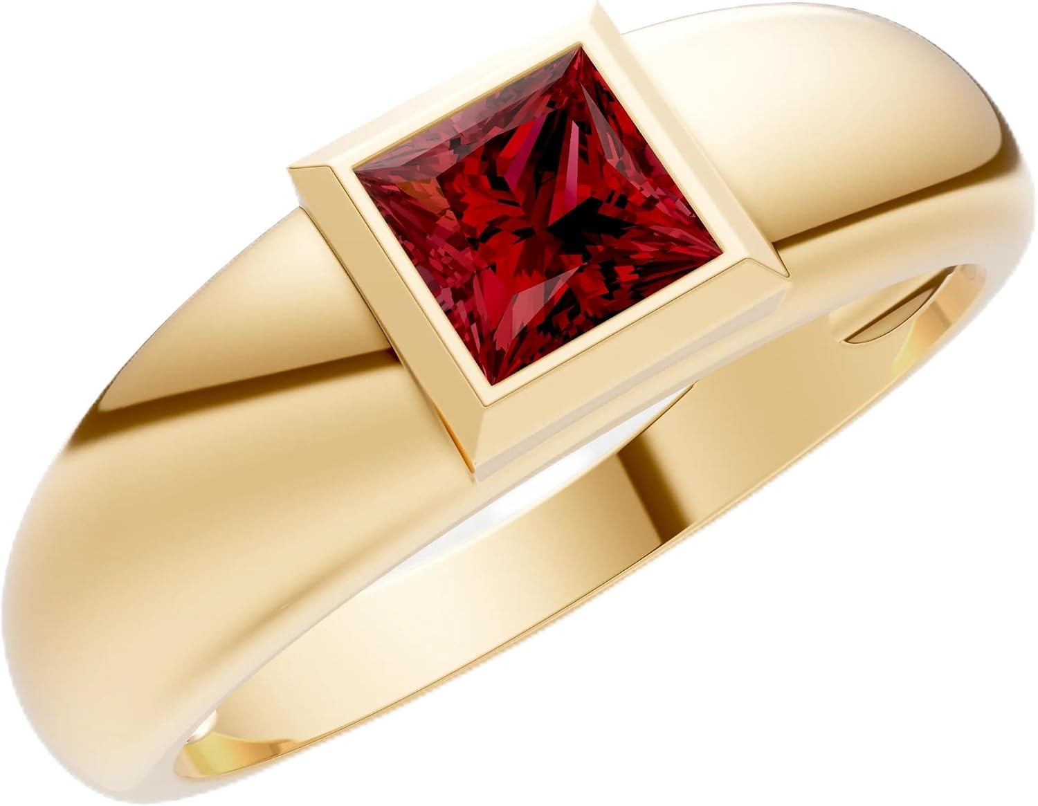 PEORA Princess Cut Cut Garnet Dome Band Available in Solid 10K, 14K or 18K Ring – White, Yellow or Rose Gold