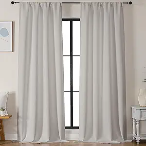Simplebrand Ava Natural Blackout Curtains for Bedroom 96 Inches Long 2 Panels, Solid Thermal Insulated, Energy Saving Living Room Window Treatment Curtains Blackout Drapes, W50 x L96 Inch, Natural