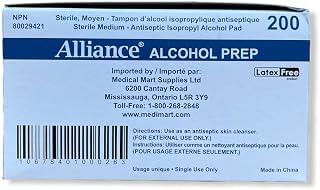 Alliance Alcohol Prep Pads 2-Ply 70% Alcohol Swabs Sterile Cleaning Wipes Individually Wrapped Latex Free (400)