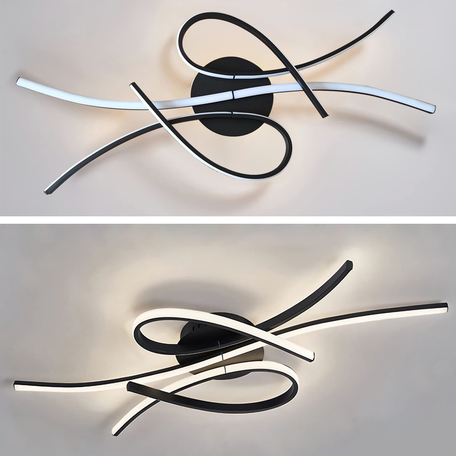 Plafoniera LED Dimmerabile Lampada da soffitto Nero 40W Moderna soggiorno con telecomando Design creativo Illuminazione lampadario in metallo acrilico per soggiorno camera da letto sala da pranzo 80cm