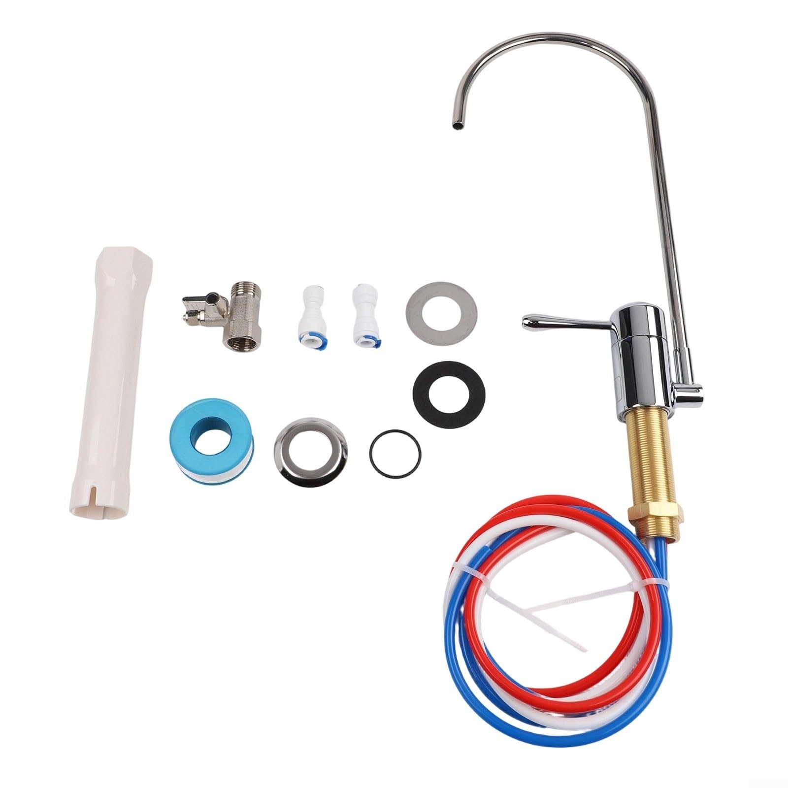 Grifo de agua potable de latón cromado para sistema de filtro eSpring, boquilla giratoria de 360°, construcción de acero inoxidable sin plomo, kit de instalación, solución de fontanería