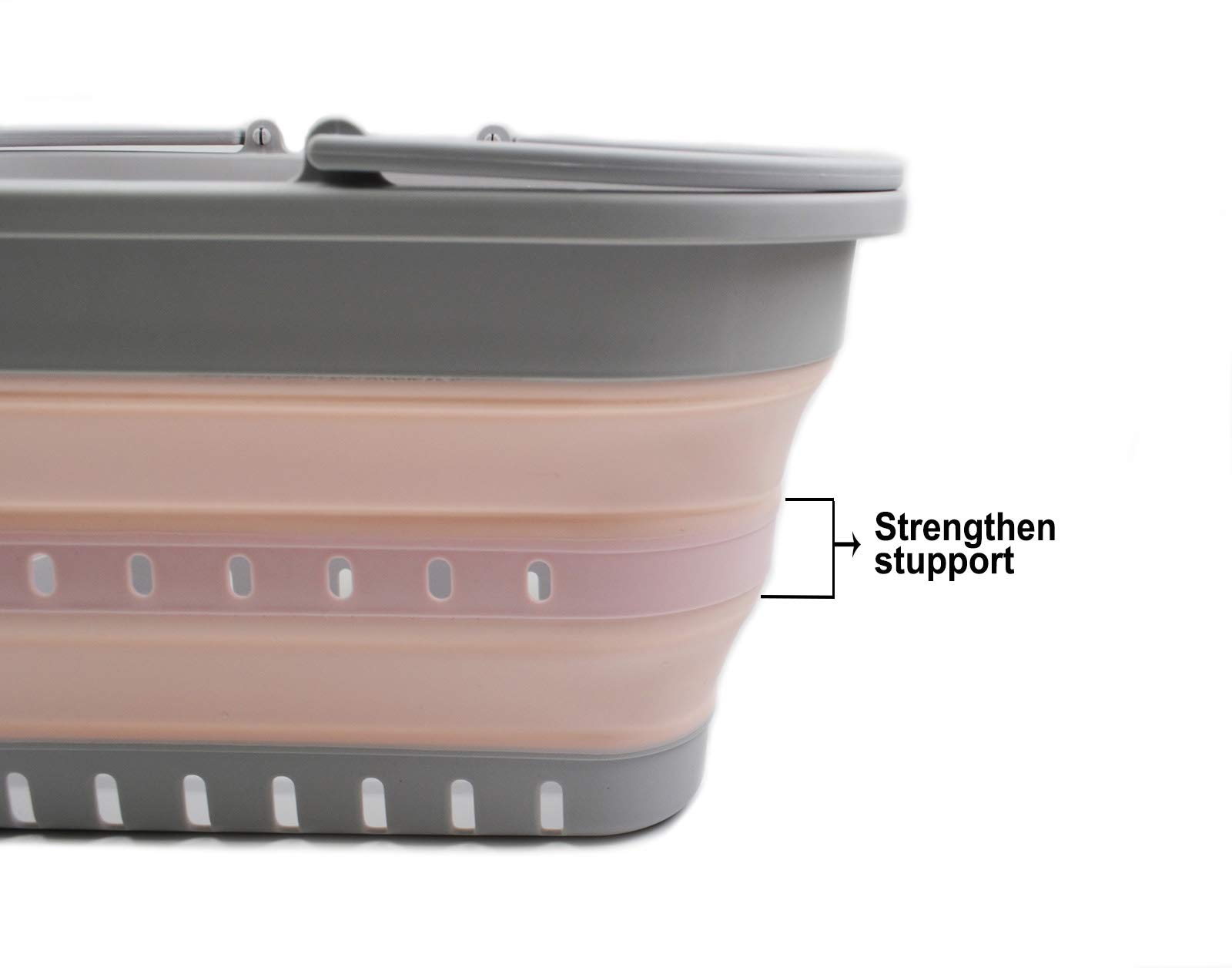 SAMMART Tina plegable de 19 litros con asa, cesta de picnic portátil al aire libre, bolsa de compras plegable, contenedor de almacenamiento que ahorra espacio (1, gris/rosa)