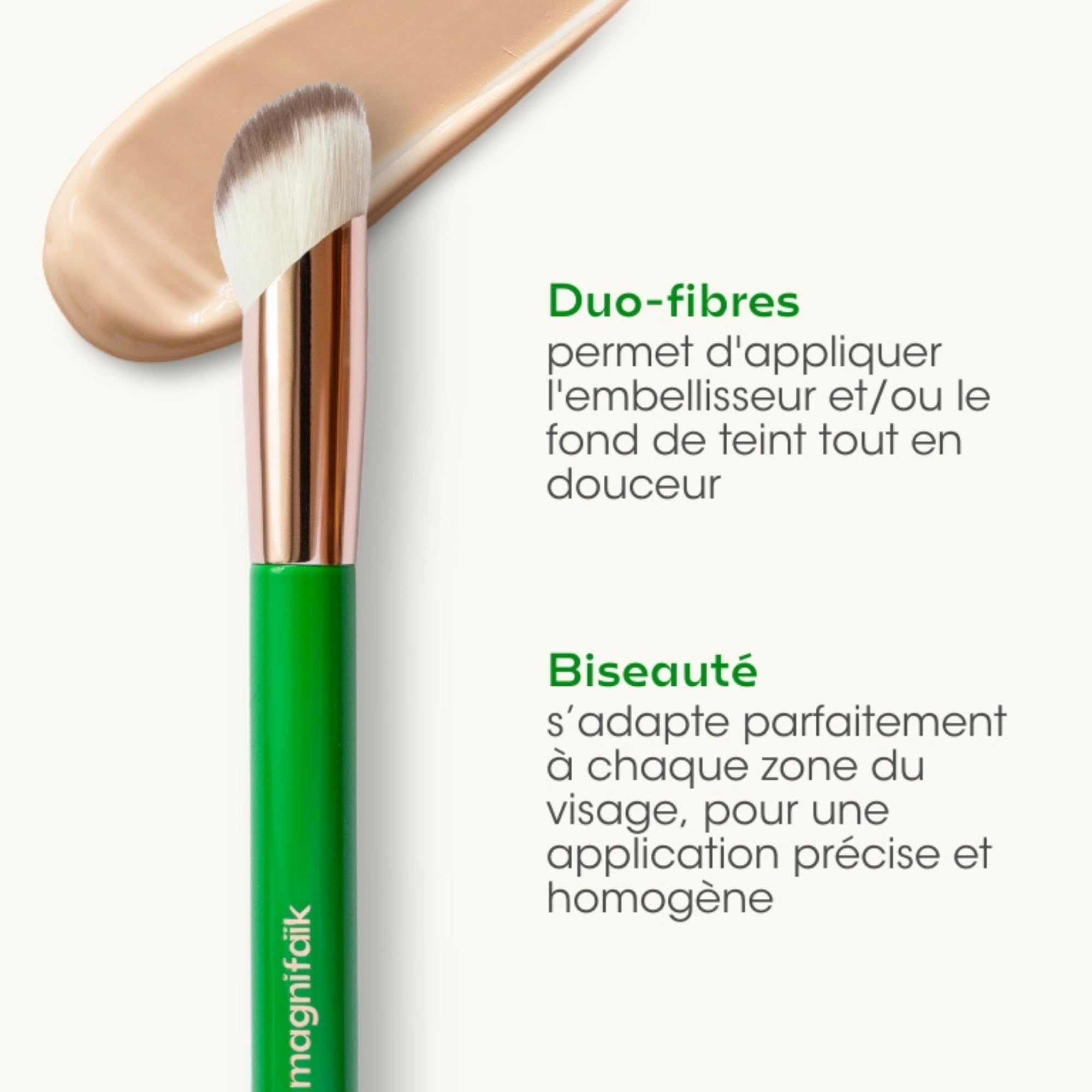 Magnifaïk - Flüssiger & verbesserter Foundation-Pinsel – Doppel-Fiber abgeschrägt – ultraweiche Fasern – präzise & gleichmäßige Anwendung – natürliches Finish – FSC-Griff – vegan