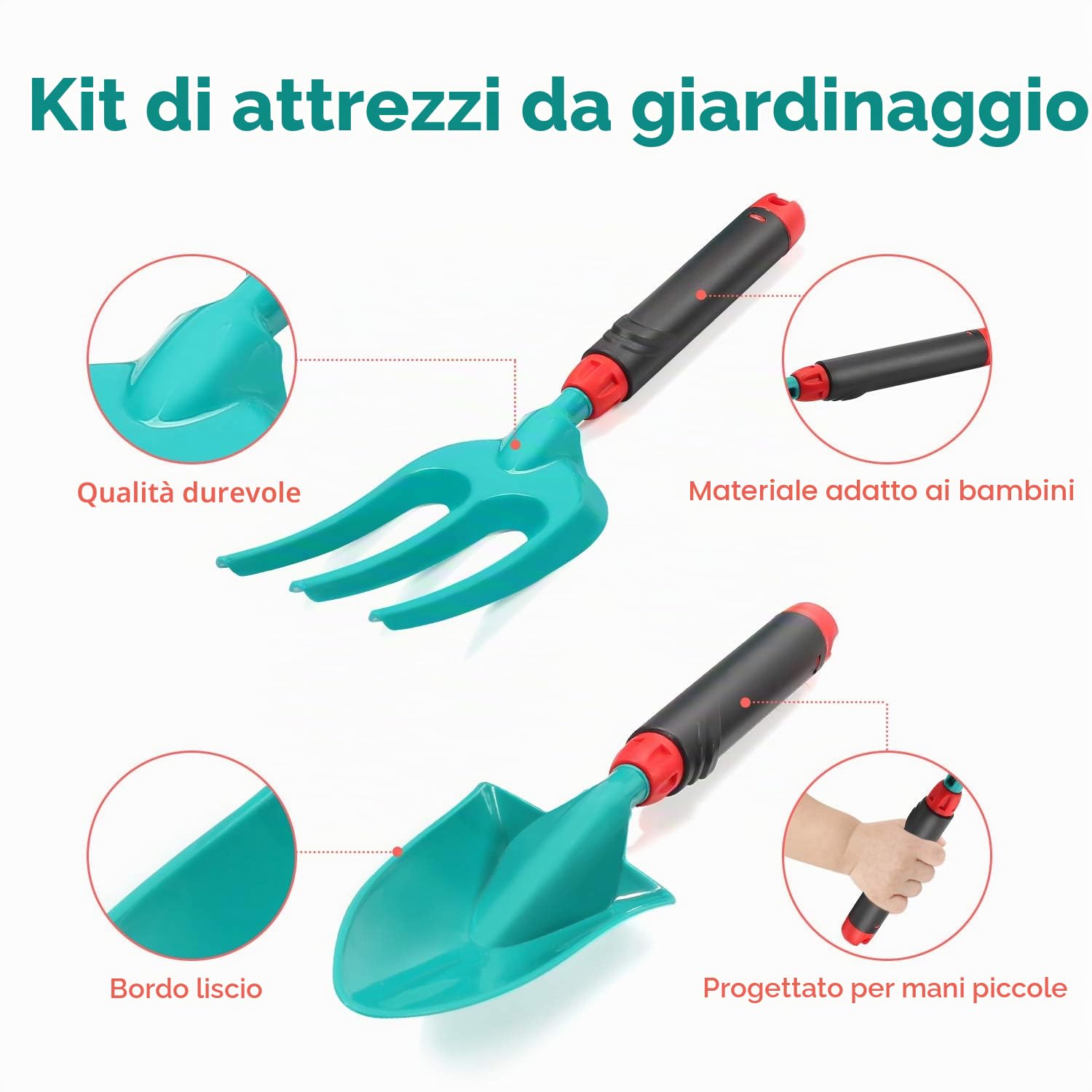 CUTE STONE Carriola Bambini Set attrezzi giardinaggio, giocattoli giardino, guanti, rastrello, pala zappa, regalo