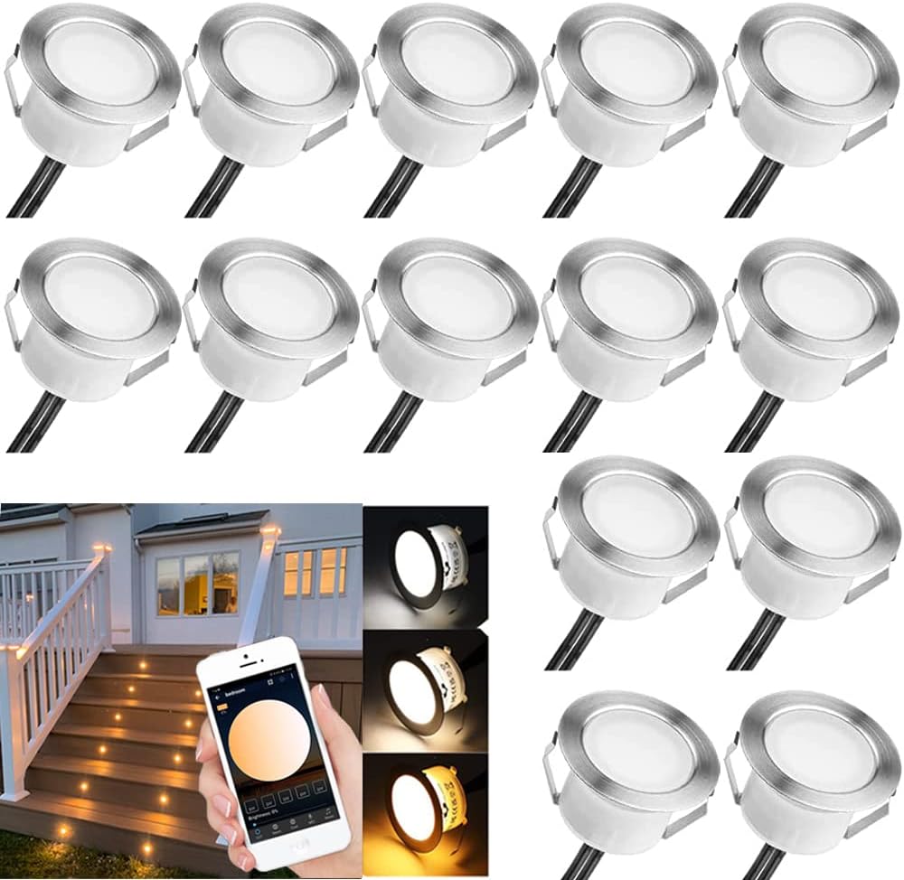 Sumaote Dimmable LED Deck Lights with APP Control, Timer, 3000K-6500K Color Temperature, φ45mm 16 Pack Low Voltage Outdoor CCT Smart Deck Lighting IP67 Waterproof for Garden,Yard, Stair, Patio, Floor