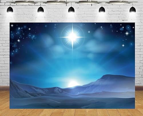 Miniatura 2 de Zliisang Fondo de Belén de 7 x 5 pies, diseño de estrella de Belén sobre el desierto, nacimiento de Jesús, decoración de Navidad, creencia