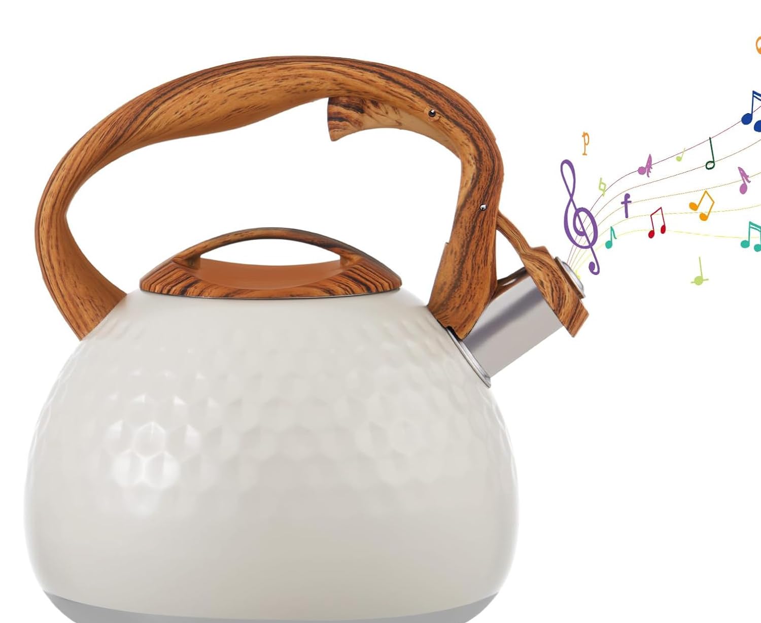 CROWNSHOP 3L Whistling Kettle Large Capacity Stainless Steel Whistling Camping Kettle with Wood Handle Stove Top Kettle for Kitchen Gas Stove Induction Induction Cooker White 22 * 16.5 * 10CM