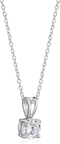 Miniatura 2 de Tienda Essentials Collar con colgante de solitario de corte redondo de plata de ley chapado en circonita cúbica 18 pulgadas