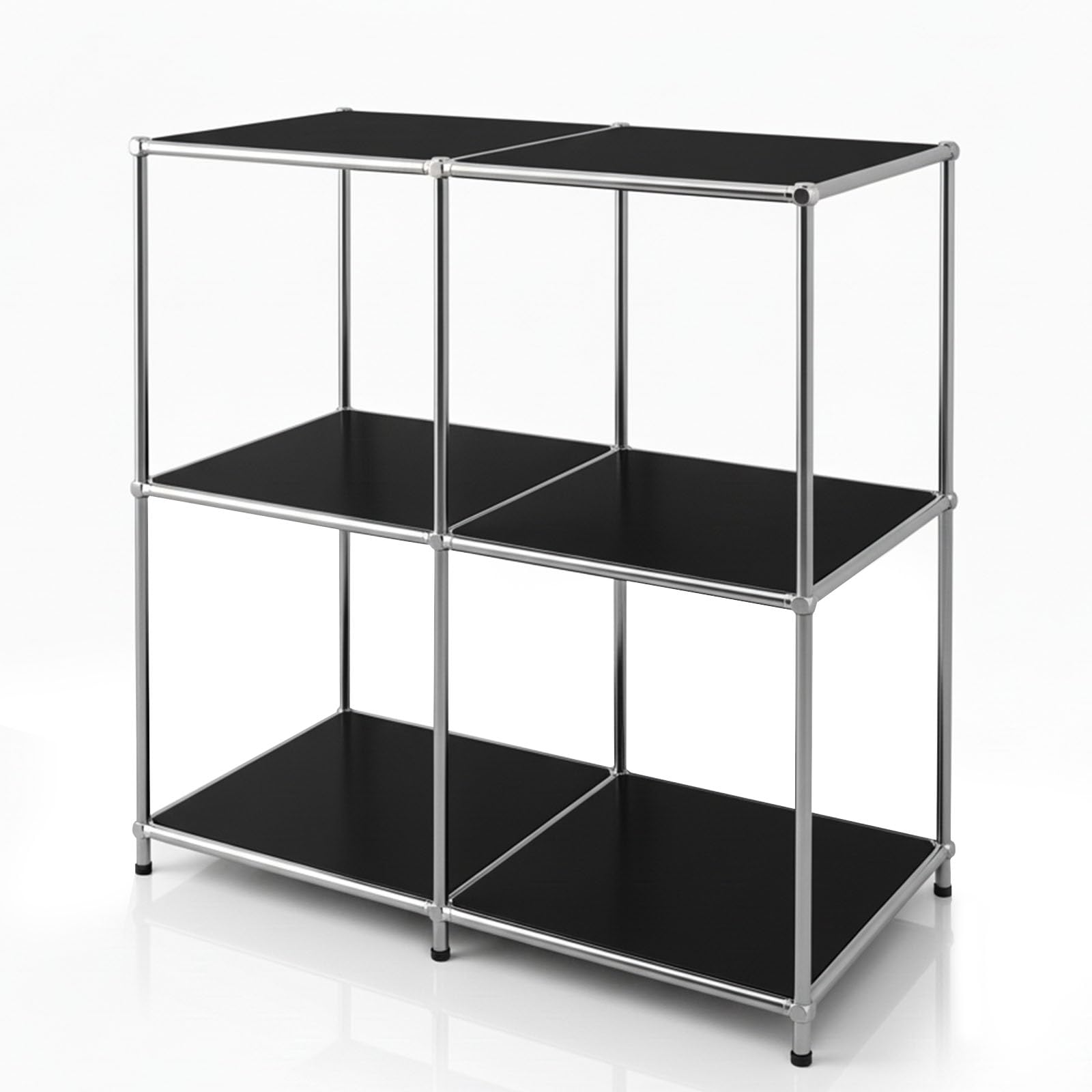 KARAT Estantería metálica negra – Estantería de 3 niveles con compartimentos abiertos (W80×D40×H80 cm) – Estructura de acero cromado y acabado en polvo mate – Moderno y robusto - Concepto Epure MK-027