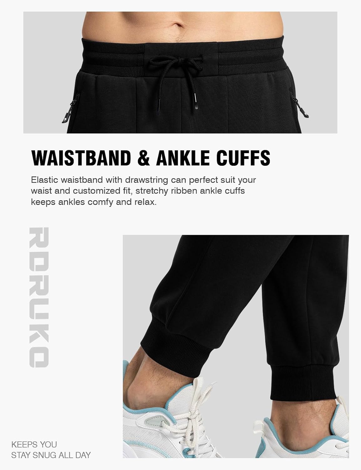 Rdruko Men's Fleece Joggers Pants Winter Warm Sweatpants with Zipper Pockets Athletic Running Gym Workout - Image 5