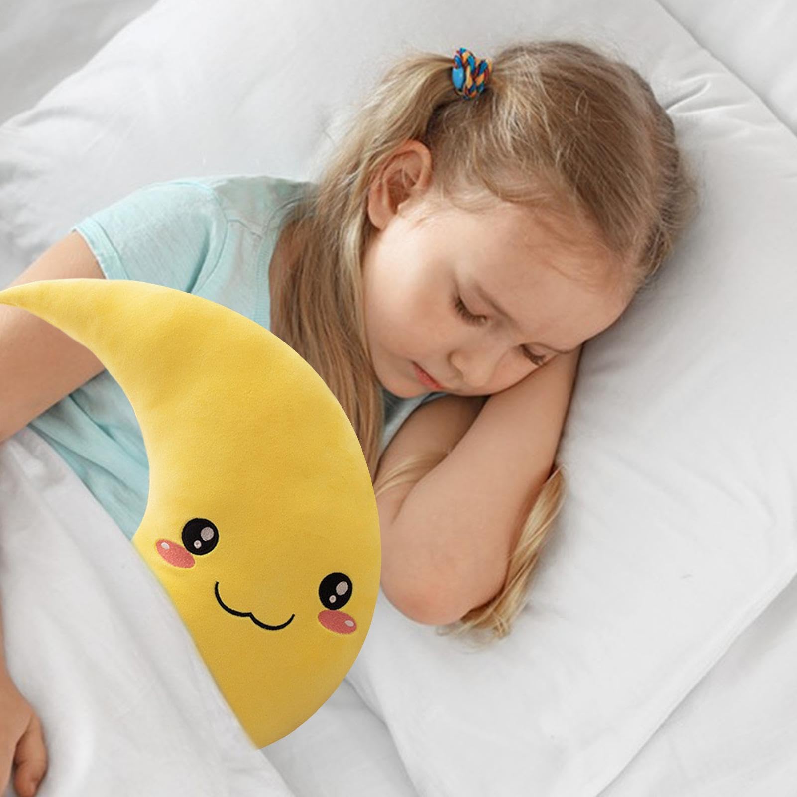 Almohada en forma de luna, cojín de peluche suave, almohada de 9.84 pulgadas con función de felpa, accesorio de decoración de guardería, cama con diseño auténtico, regalo para niños para habitación y — view 4
