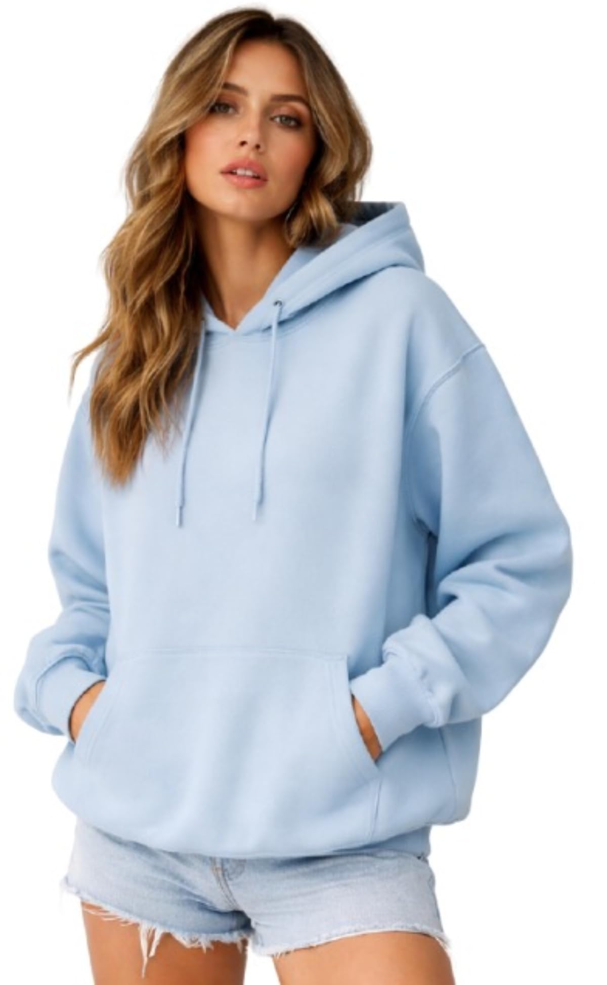 Fancyd Damska bluza oversize błękitna bluza z kapturem estetyczna odzież uliczna sweter na co dzień luźny krój modna bluza