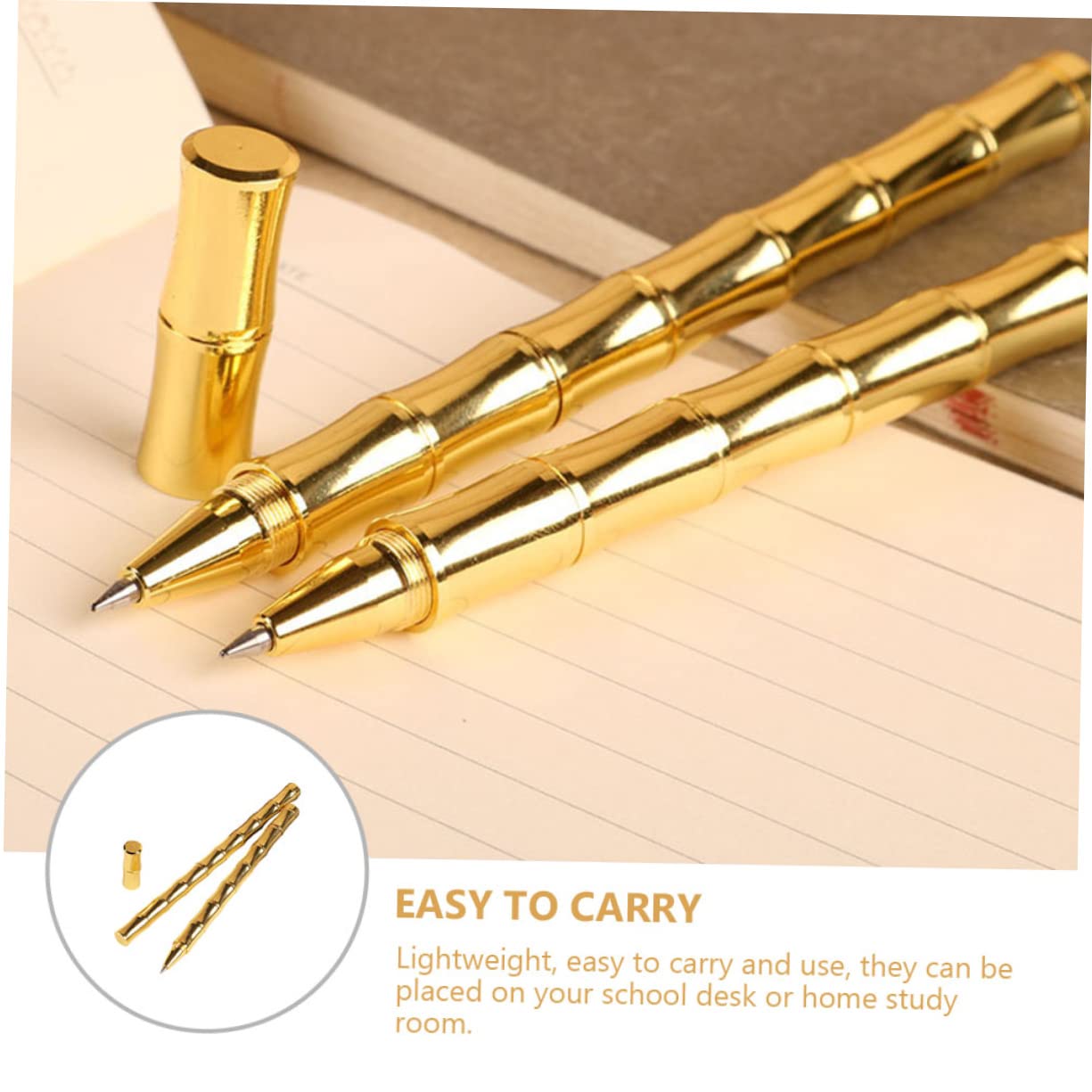 4 Ensembles Stylo Signature Neutre En Bambou Stylo À Bille Décoratif Stylos D'affaires Créatifs Fournitures De Bureau Laiton Golden 2 Pièces * 4