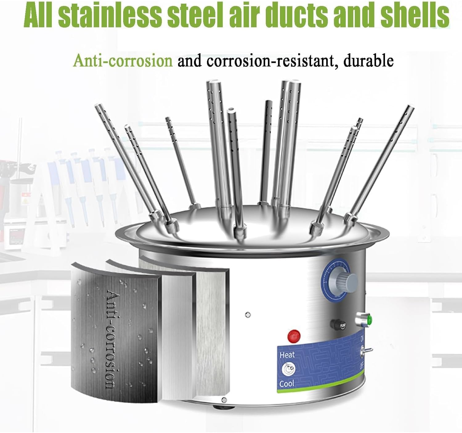 Lab Glassware Dryer, Electric Airflow Drying Rack, with 3 Size Air Ducts, 40-120°C Temperature Control, 2m/s Wind Speed, Evenly Dry & No Water Stains Left, for Test Tubes, Beakers