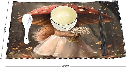 Miniatura 2 de Lady Squirrel with Umbrella Placemats Set of 6 Resistant Table Mats Washable Place Mats for Dinner Party Table Decoration