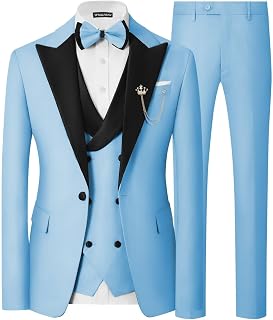 Mens 3 Piece Tuxedo Suit Slim Fit Wedding Prom Dinner Tuxedo for Men Double Breasted Suits Set with Bow Tie